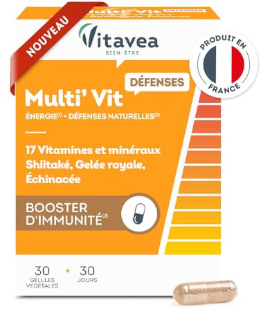 VITAVEA BIEN-ETRE - Multi'vit Défenses - Complément alimentaire immunité - Vitamine C, Vitamine D, Vitamines B6, B12, gelée royale, shiitakée, échinacée - 30 gélules - 30 jours - Fabriqué en France