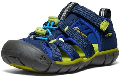 KEEN Unisex-Child Seacamp 2 CNX Closed Toe Sandals, Naval Academy/Chartreuse, 2