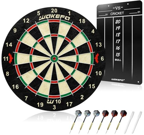 Wakefa Bristle Dartscheibe Hochwertiges, Komprimiertes Sisal Dartscheibe Set mit aufgedruckten Zahlen und klammerfreiem Bullseye mit 6 Dartpfeile Metallspitze geeignet für Spielzimmer Bars Spaß
