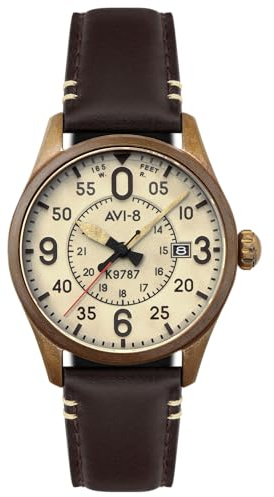 AVI-8 Men's 42mm Spitfire Smith Automatic Oxidized Bronze Watch with Leather Strap AV-4090-07