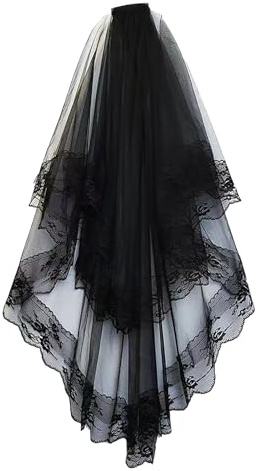 TAXTYHRE Velo Encaje Negro, Velo Novia Negro, Velo Negro Halloween, Velo Novia Halloween, Accesorios Halloween Mujer, Accesorios de Disfraces Perfectos para Halloween, Carnaval, Cosplay y Pascua
