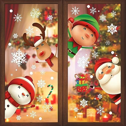 DTYDECLE 82 Pieces Christmas Window Stickers, Window Pictures Christmas Children Winter Santa Claus Self-Adhesive Christmas Window Stickers for Xmas Glass Christmas Decoration Windows