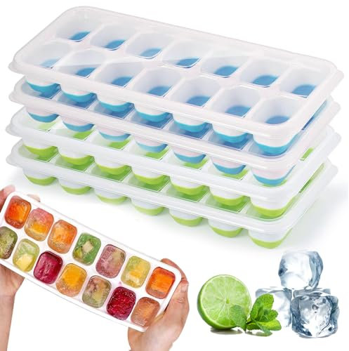 4 Pezzi Vassoi Per Cubetti Di Ghiaccio In Silicone Con Coperchio,Stampo Per Ghiaccio,Certificato LFGB - Senza BPA,vassoi Per Ghiaccio Quadrati Facili Da Rimuovere (2 Verde+2 Blu)