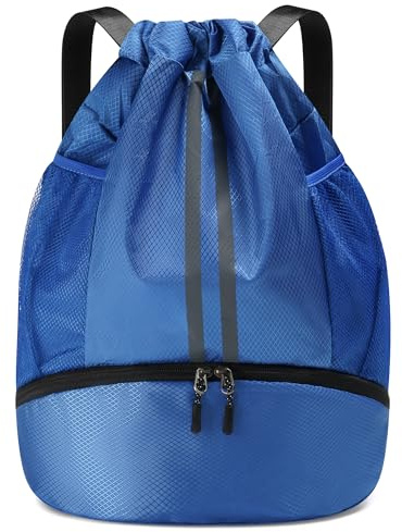 Sac à Dos de Sport pour Hommes Femmes et Enfants, Compartiment à Chaussures Séparé, Design à Cordon, Sac Séparé Sec/Humide, Sac de Gym pour Basketball Football, Natation, Sac de Sport (Bleu)