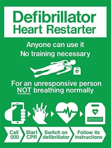 Metall plåtskylt AED defibrillator instruktion skylt varning säkerhetsvarningsmeddelande skyltar inomhus/utomhusbruk 20 x 30 cm