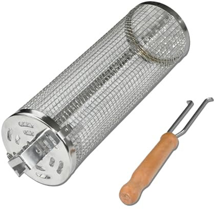 Cage grillée en acier inoxydable - panier de barbecue, outil de grill | Tube de grillade en filet en rotation, cage de barbecue cylindrique, parfait pour rôtir les légumes et les grillades en plein ai