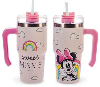 H&H Tazza Termica con Cannuccia Minnie Sweet – Tumbler Termico 0,6L, in Acciaio Inox | Isolamento Termico Doppia Parete | Riutilizzabile, Antigoccia, Ideale per Scuola, Ufficio, Sport e Viaggi