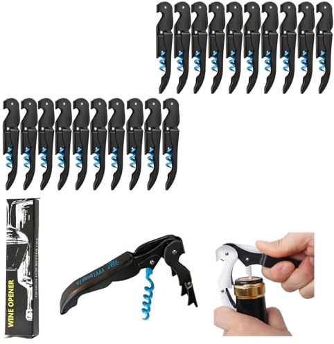 Opener Bottiglia di Vino, 70G Spessore in Acciaio Inossidabile Doppia Cerniera Chiave con Foglio Cutte per Camerieri Ristorante, Cameriere Professionale Tirasorpi Set di Apertori (10PCS, blu)