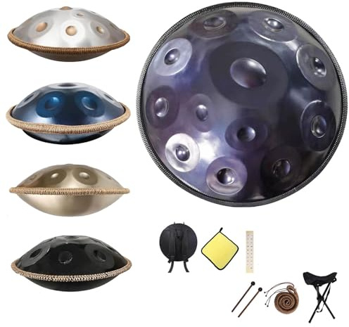 Handpan Avancé 55.8 cm pour Adultes, Handpan en Acier 9/10/12 Notes, Instrument de Musique Pan en Ré Mineur 432Hz/440Hz avec Sac de Transport Souple(Blue,440HZ/12Note)