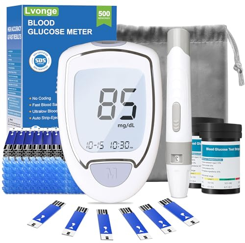 Glucose Monitor Kit, High Accuracy Blood Sugar Testing Kit with 100 Glucometer Strips & 100 Lancets, Larger-Screen Glucose Monitor with Lancing Devices, No Coding, Portable for Home or Travel