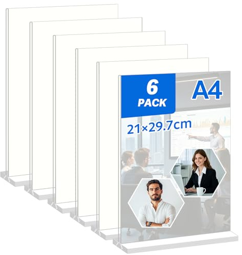 Libershine 6 Pezzi Espositore da Tavolo A4 Espositore Plexiglass a4 Porta Menù Acrilico Design a Forma di T Adatto per Pubblicità, Menu e Display Fotografici