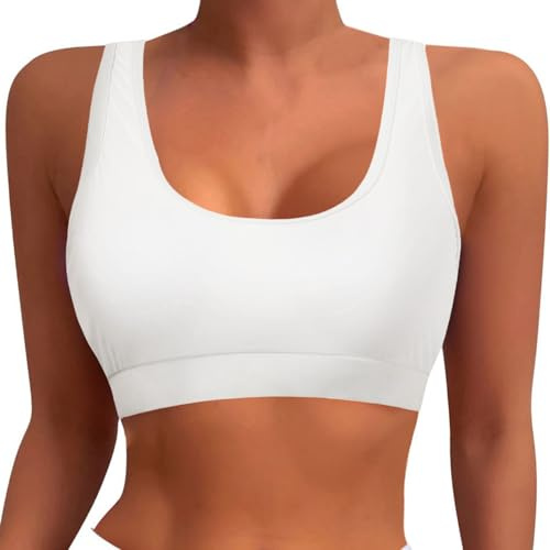 2026 Mujer Sujetador Deportivo Bikini Top Racerback Natación Top Halter Trajes de Baño Top Acolchado Crop Tops Traje de Baño, Blanco, L