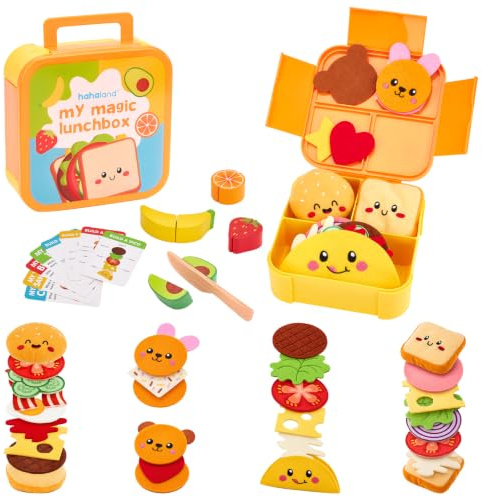 hahaland Cocina Juguete Niños 3 Años, 43 Piezas Comida de Juguete con Fiambrera, Frutas Cortables y Accesorios Cocinita Infantil, Juguetes Montessori Regalo Niños Niñas 3 4 5 6 Años