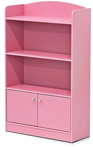 Furinno LOVA Book Shelf, Bookshelf with Storage Cabinet, Bookcase with Door, 11.8 x 23.6 x 37.3, for Living Reoom, Bedroom, Home Office, Pink