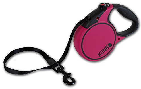 KONG Rullbart hundkoppel Terräng I Rosa I Långkoppel för hundar I Högkvalitativt rullkoppel med Break & Lock-system I Reflekterande och brett bälte I Längd 5 m I Storlek L till 50 kg