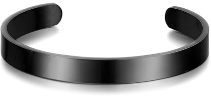 Philip Jones Men's Black Stainless Steel Cuff Bracelet