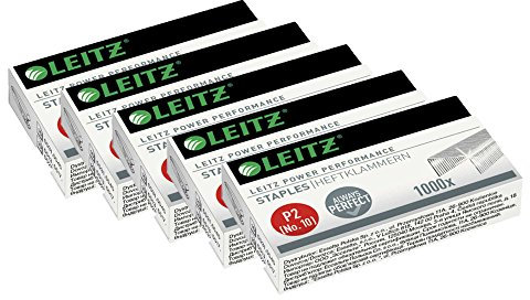 Leitz Power Performance Heftklammern P2 (Nr. 10), Verzinkt, Box mit 1000 Heftklammern (5x, No10)