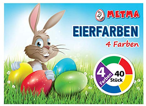 Metma B004 Egg Colours, Pack of 4, Green, Red, Yellow, Blue, Warm Colours, Dye Tablets, Easter Eggs, Easter