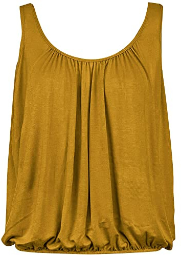 Love My Fashions® Women Vest Top Round Scoop Neckline Bubble Hem Straps Sleeveless Top Vest for Women UK Mustard Yellow