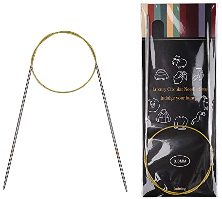 Aeelike 65 cm Rundstricknadeln Set, 3,0 mm Edelstahl Rundstricknadeln mit Farbiges Stahlseil, Metall Rundstricknadel Set, Ergonomische Stricknadeln Rundstricknadel für Anfänger, Erwachsene, Profis