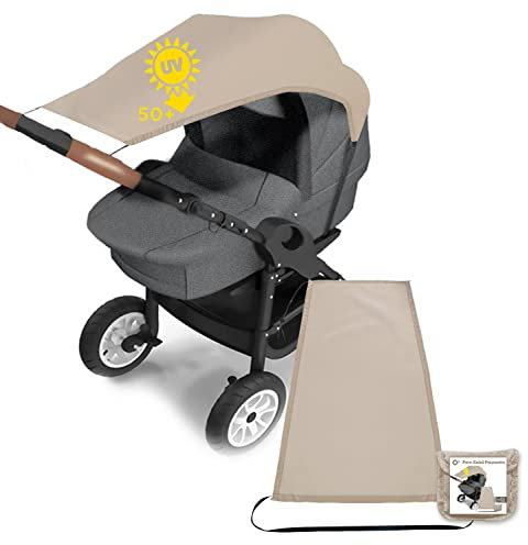 Pare Soleil Poussette Universelle, 1 Ombrelle Poussette, Toile Anti-UV UPF50+, Parasol Réglable pour Nacelle| Sac de rangement inclus (Marron)