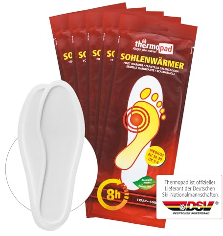 THERMOPAD Sohlenwärmer - DAS ORIGINAL: 5, 10 oder 30 Paar Wärmepads (erhältlich in 5 Größen) - Einlegesohle für 9 Stunden Wärme I Fußwärmer Pads I Extra warme Wärmesohle M für Schuhe & Skischuhe