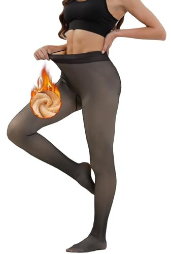Merlvida Medias Térmicas Mujer Con Interior de Forro Polar, Reductoras Transparentes, Invierno Mallas Alto Cintura Leggings Pantimedias Leotardos Talla Grande S-3XL
