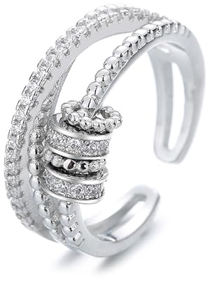 1 st silver dam anti-stressring, roterande ångestring, silver ångestlindring, justerbar öppen ring med kubisk zirkon för kvinnor, flickor, Koppar