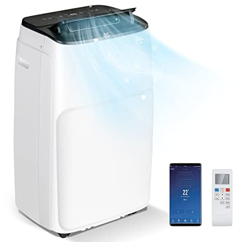 TANGZON 5-in-1 Portable Air Conditioner 12000BTU/14000BTU, WIFI Smart App, Mobile Cooler, Heater, Dehumidifier, 3 Speeds Fan with Sleep Mode, 24H Timer, Remote Control & Digital Display (12000BTU)