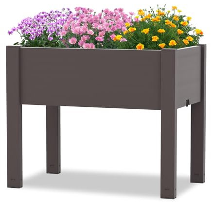 HOMASIS Jardin surélevé d'extérieur en PP, Jardinière surélevée d'extérieur avec système d'irrigation automatique, parterre de fleurs surélevée pour plantes d'une capacité de 53 L, 76 x 45 x 61 cm