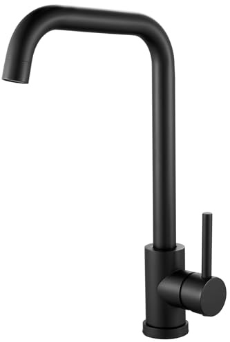 Schwarz Wasserhahn Küche aus Edelstahl, Rainysprit Küchenarmatur Mischbatterie Küche, 360° Drehung Armatur Küche Einhebelmischer Spültischarmatur Küche mit Hoher Auslauf (268mm), G3/8 Anschlüssen