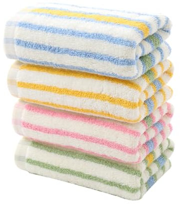 LIFKICH 4 Stück Baumwollhandtücher Bunt Gestreift Saugfähige Gesichtstücher Weich Fusselfrei Schnell Trocknend Für Haushalt Und Bad