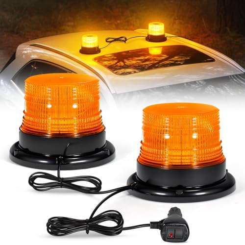 Fxlpower Stroboscopico Lampeggiante LED Magnetico 12V-24V Arancione 2 Pezzi