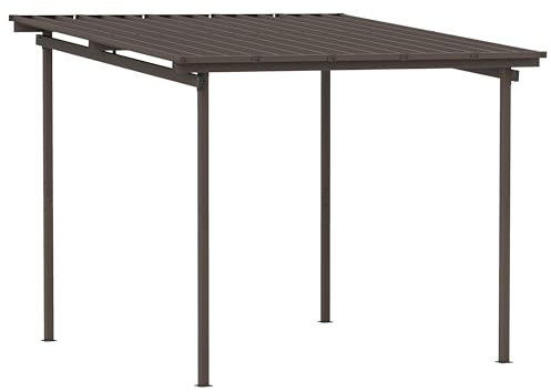 Outsunny 3 x 3(m) Garden Pergola with Waterproof Metal Roof, Lean to Pergola Hardtop Gazebo, Wind-resistant Outdoor Sun Shade, Easy to Assemble