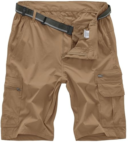 Jessie Kidden Pantalones cortos de senderismo para hombre, ligeros, de secado rápido, tácticos, para caminar, escalar, pescar, con bolsillos con cremallera, Marrón polvoriento, 48