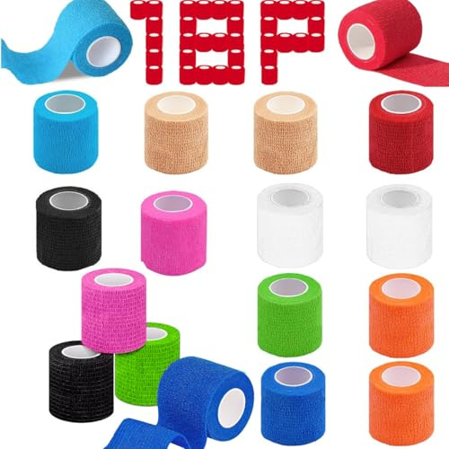 18 Rolls Self Adhesive Cohesive Bandage Wrap, 5cm x 4.5m Elastic Breathable Sports Compression Tape, First Aid Medical Grip Bandage for Wrist, Ankle, Finger Support, Vet Wrap for Pets