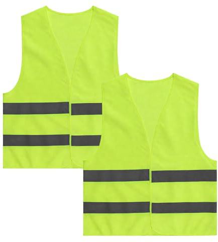 2Pcs Hi Vis Vests, Fluorescent Green Jackets, High Visibility Vest, Safety Reflective Jacke for Adult, Kids, Men and Women, Fit Construction Worker Work, Road Cycling, Running