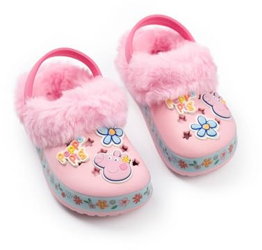 Peppa Pig Girls Pink Clogs | Fur Lined Slippers for Everyday Wear | Soft Faux Fur Comfort Character Footwear | Casual Outings | Kids Shoes Merch - 4 UK Child