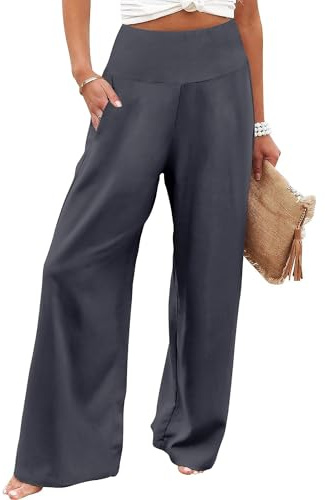CHICZONE Wide Leg Yoga Pants for Women Casual Loose Cozy Sweatpants High Waisted Lounge Pajama Flowy Pants with Pockets Charcoal Gray
