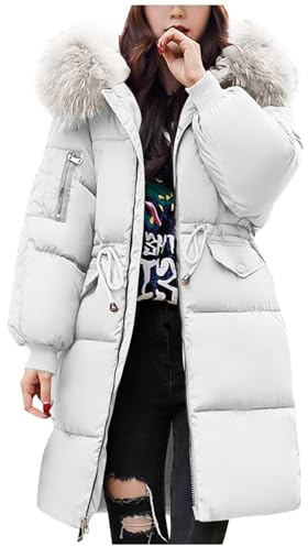 Piumino Donna Invernale Lungo 100 Grammi con Cappuccio e Zip Giubbotto Imbottito Trapuntata Elegante Cappotto Primaverile Termica Vento Giacca Casual Leggero Curvy per Neve Trekking Sportiva,Bianco,M