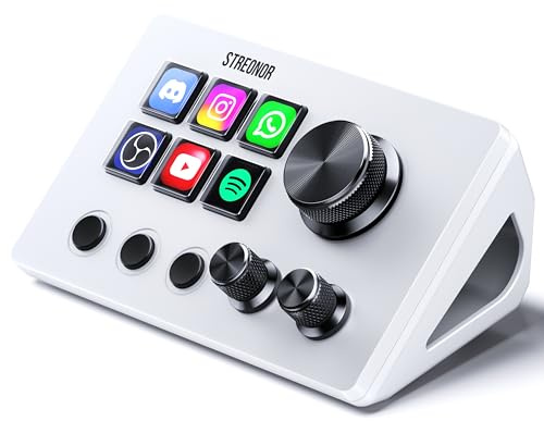 STREONOR Stream Controller Mini S6 med 6 tangenter 3 rattar 3 scener | Stream Controller med 6 tangenter 3 rattar 3 scenknappar för OBS, Twitch, streaming och gaming, kompatibel PC/Mac - Vit