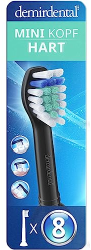 8er demirdental Mini Hart Aufsätze passend für Philips Sonicare Ersatzbürsten, Harte kompakte Bürstenköpfe, Kurzköpfe, Schwarz, entspricht HX7048b