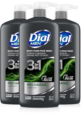 Dial Men 3in1 Body, Hair and Face Wash, Recharge, 69 fl oz (3-23 fl oz Bottles)
