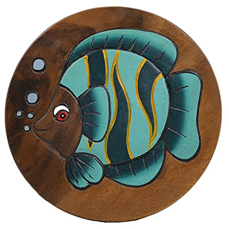 ART-CRAFT Vielseitiger Kinderhocker Holzhocker rund aus Massivholz Tiermotiv Zierfisch mit vielen Einsatz Möglichkeiten