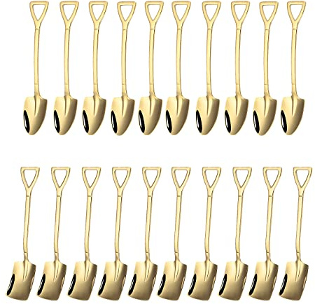20 Piezas Cucharas Creativas en Forma de Pala, Café Acero Inoxidable, Juego para El Té de la Tarde, Bares, Cafés (Oro)