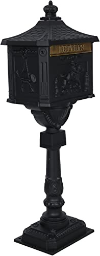 Veemuaro Mailbox, Heavy Duty Cast Aluminum Postal Box, Mail Box with 2 Keys for Courtyard Villa Decoration - Black