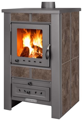 ProTermo Alpina G Mokka Kaminofen mit Schamottstein - 8 kW Heizleistung - Kaminofen Holzofen mit Sichtfenster, Bauart 1