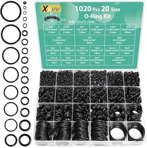 XBVV 1020 Pcs O Ring Kit 20 Size Nitrile Rubber O ring Assortment Set for Car Auto Vehicle Repair Faucet Plumbing Air or Gas Sealing Connections Resist Oil and Heat