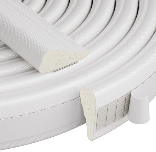 2 Pcs 196Inch/5m Wedge-Shape Weather Seal Strip Draught Excluder for Windows and Doors,Self Adhesive Foam Anti-Collision Strip,Draft Excluder Tape Soundproof Waterproof Wind Blocker,White