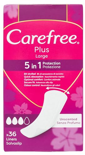Carefree Slipeinlagen Plus Large ohne Parfüm, extra breiter Damen-Slip mit 5in1-Schutz für 8 h trockenes Gefühl, ultradünne Damen-Slipeinlagen ohne Duft für den täglichen Gebrauch, 36 Slipeinlagen